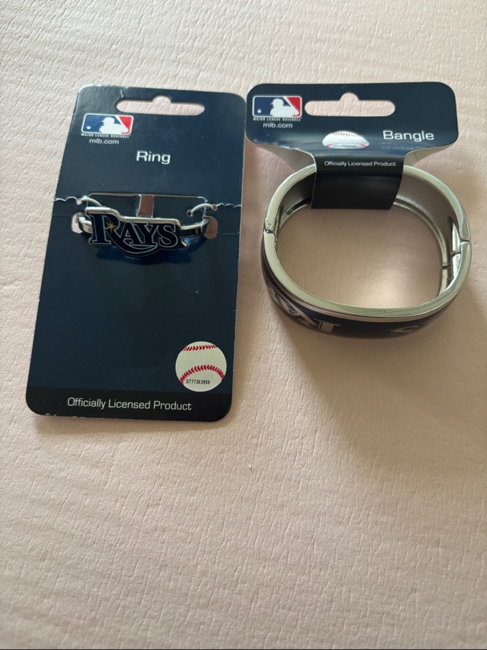MLB Tampa Bay Rays Silver-Tone Ring and Bangle Set with Blue Logo